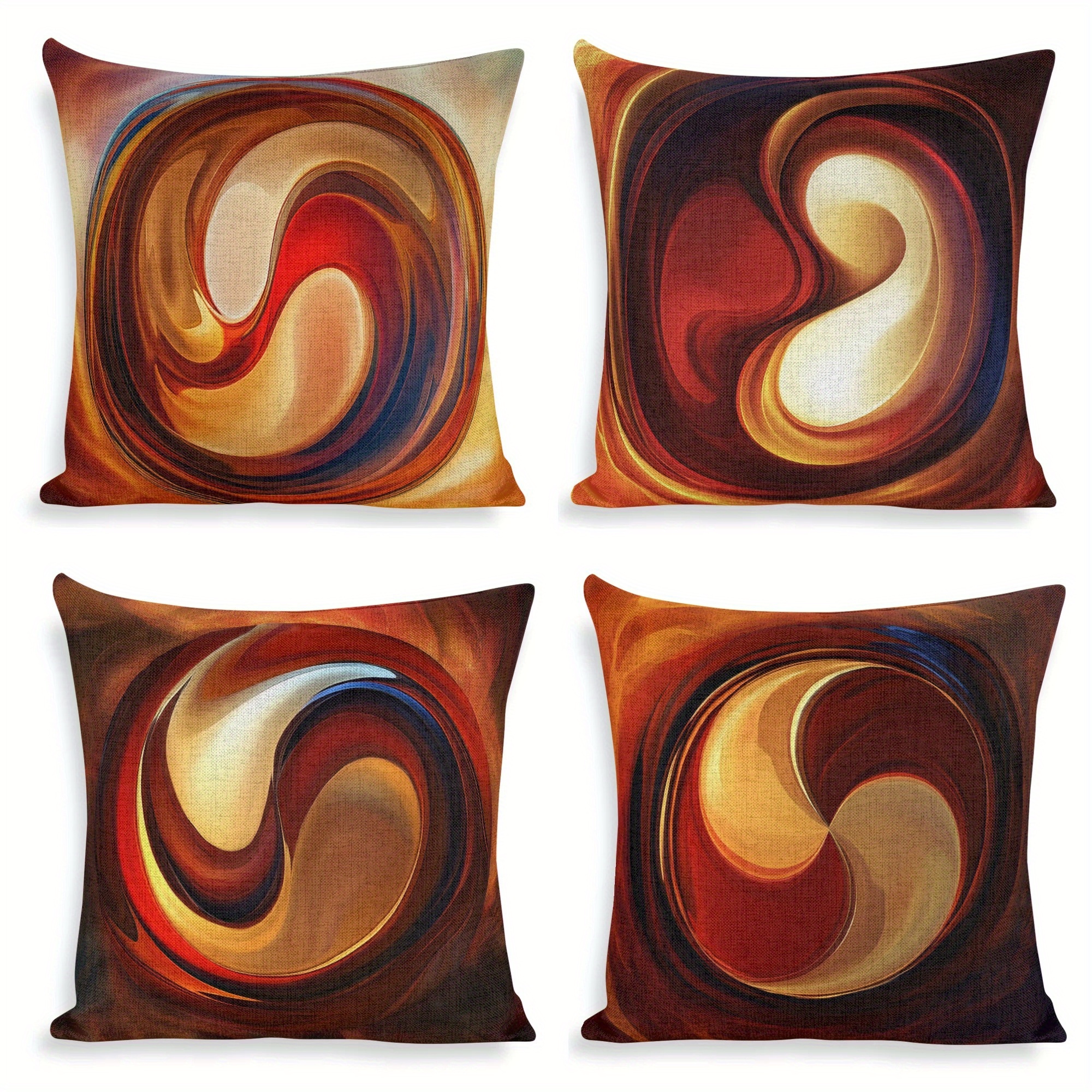 

4pcs Set, 18x18 Inch, Red And Brown Ring Pillowcases, Double-sided Printing, Home Sofa Decoration