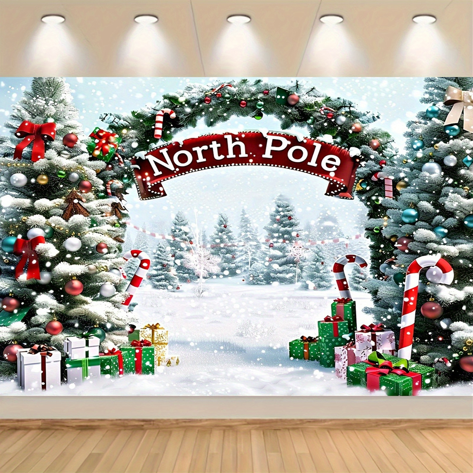 

Snowy Christmas Backdrop - 1pc Polyester & Holiday Photo Background For Winter Photography, Parties & Events, Best For Christmas