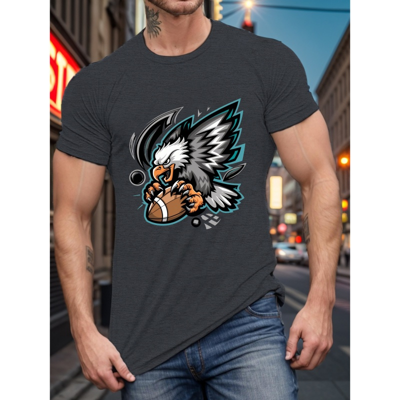 

Big & Tall Men's Summer T-shirt - Stylish Eagle & Football Graphic, Casual Short Sleeve Tee, Breathable Polyester, Machine Washable, Plus Size