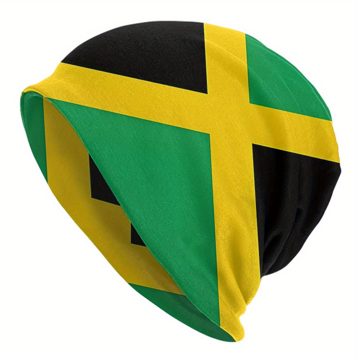 

1pc Biihudu Jamaican Flag Bonnet - Funky Hip Hop Skullies Beanie Cap, Knitted Polyester With Elastane, Patriotic Sports Headwear