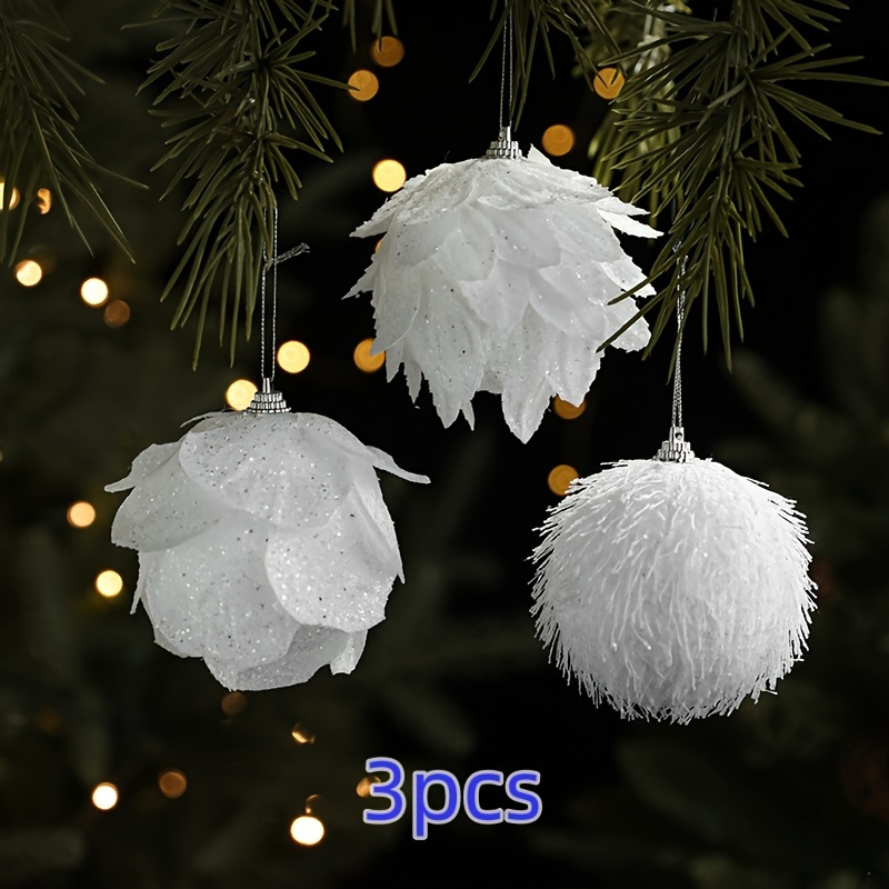 

3-pack White Christmas Ornaments, Plastic Tree Hanging Decor, Holiday Party Supplies, Accessories For Christmas Tree Decor