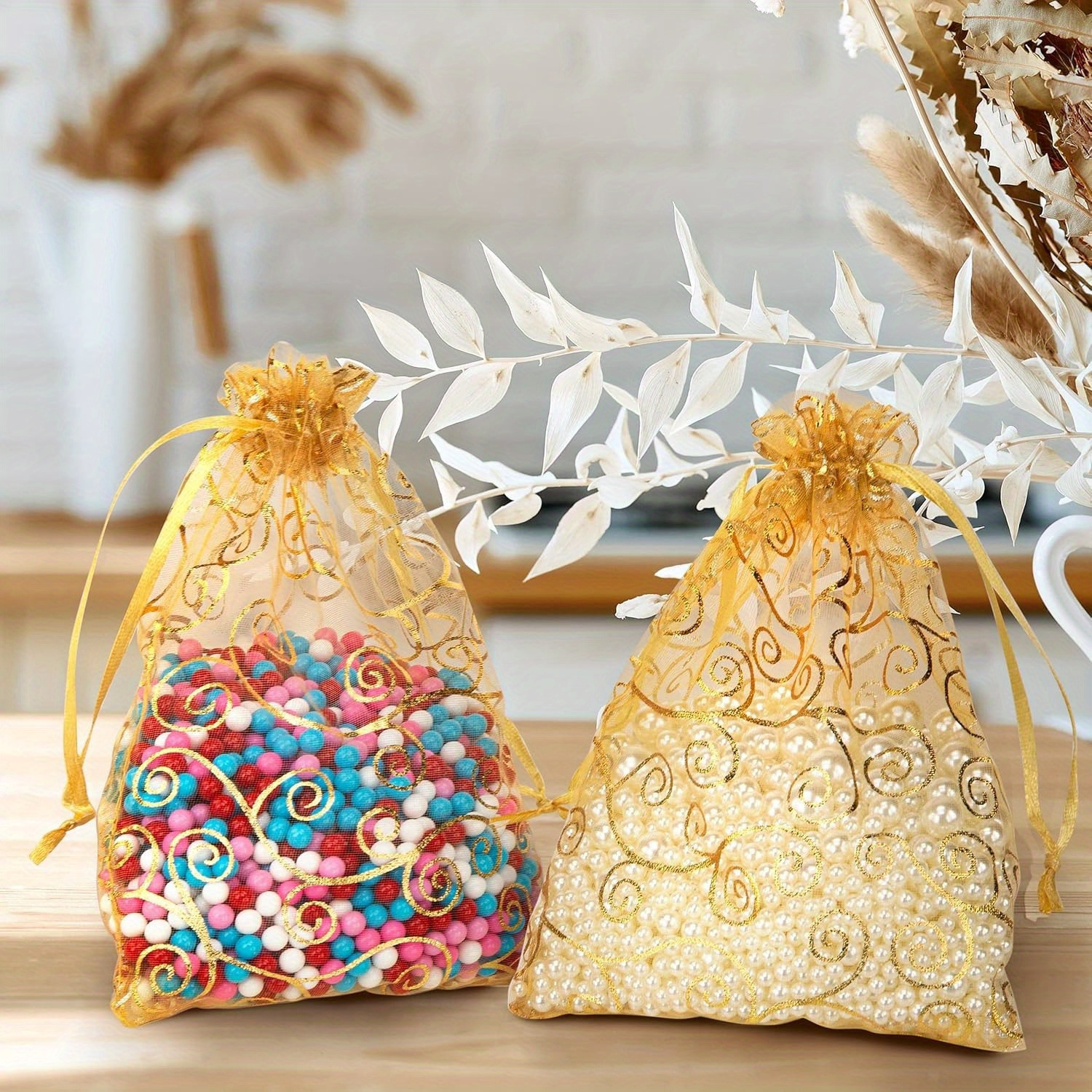 20pcs golden organza gift bags 5x7 inch sheer mesh favor Temu