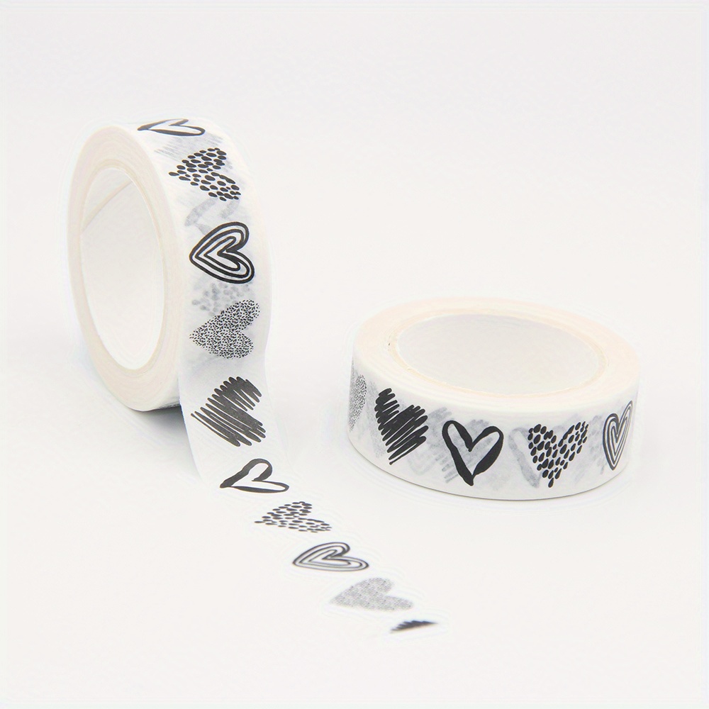 1pc Black And White Heart-shaped Washi Tape For Decoration, Scrapbooking, Adhesive School Supplies, And Decorative Masking Tape