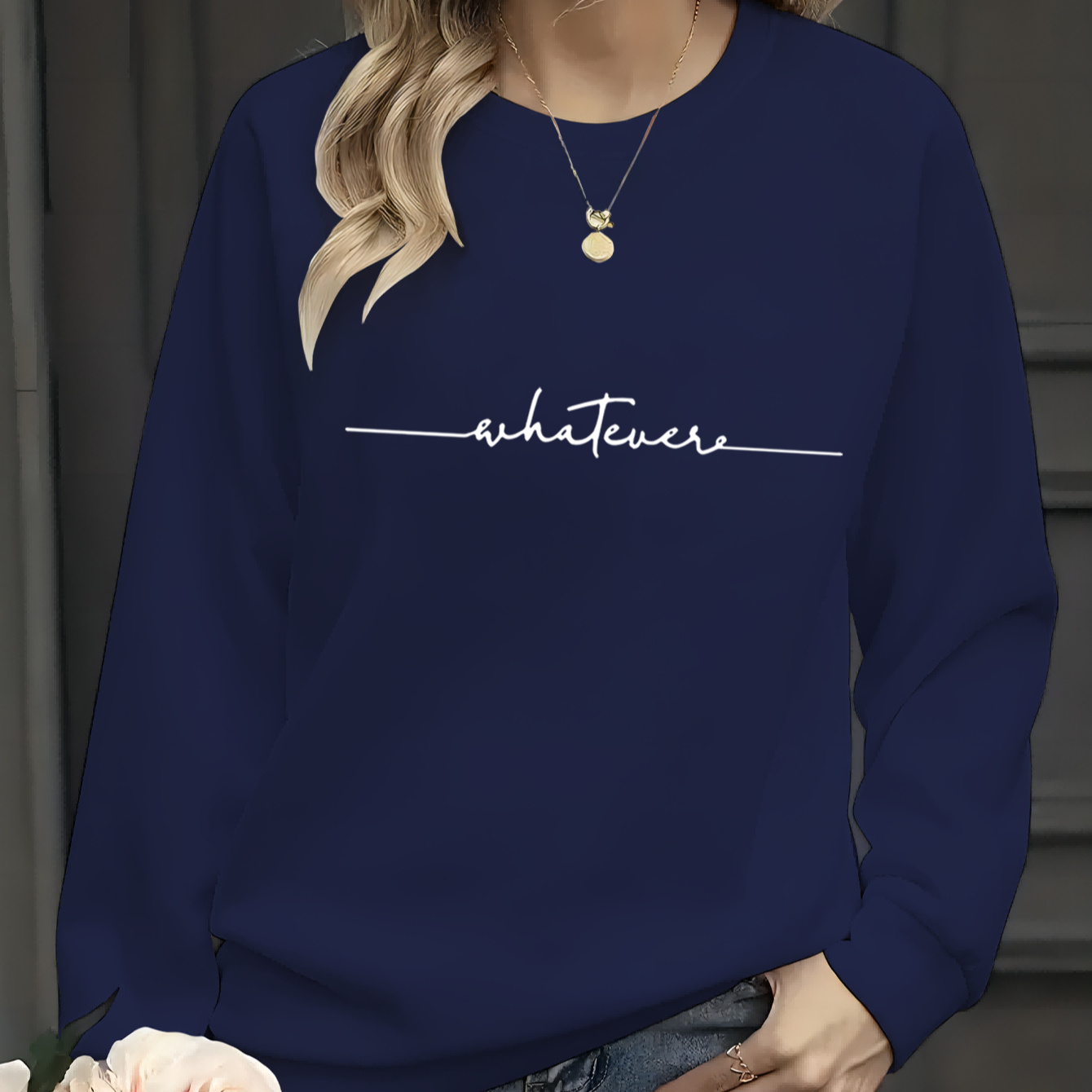 

Sweatshirt Décontracté pour Femme avec Imprimé Lettres - Confortable, Col Rond, Manches Longues pour & l'Hiver