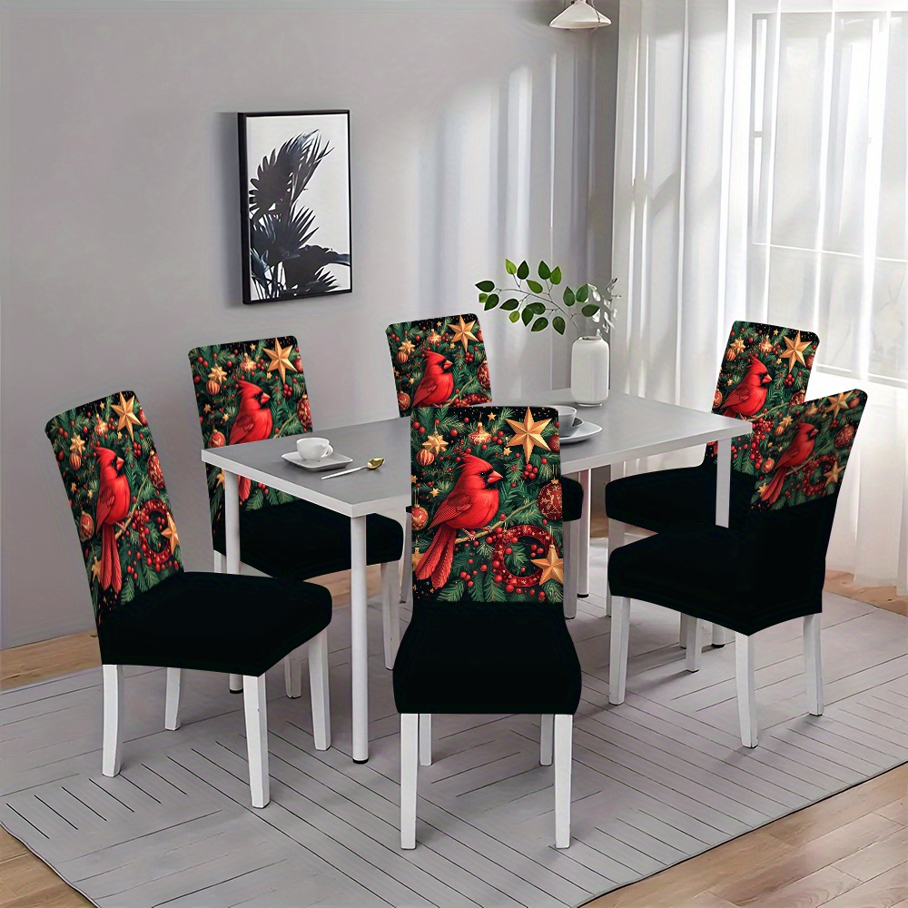 

Christmas Print Chair Covers - Set Of 2/4/6, Dining Room Slipcovers, Polyester Stretch Seat Protectors, Soil Stain Resistant, , Hand Wash - Use Without Electricity