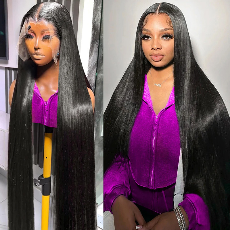 TEMU 38 40 Inch Long Straight Brazilian Human Hair Hd 13x6 Lace Frontal Wigs Black For Women Pre Glueless Straight Lace Front Wigs Human Hair With Baby Hair