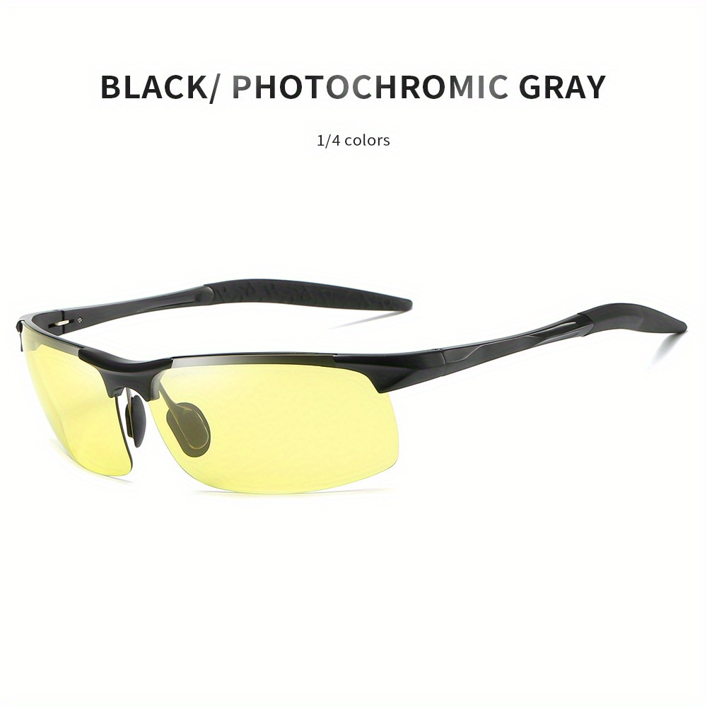 TEMU Men's Aluminum-magnesium Sports Photochromic Night Vision Glasses, Dual-use Day And Night Polarized Riding Glasses With Intelligent Light Sun