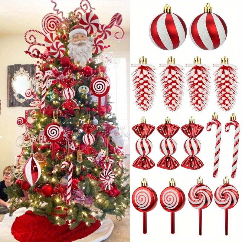 

15pcs Christmas Ornament Set - Red & , Plastic, - Decor For