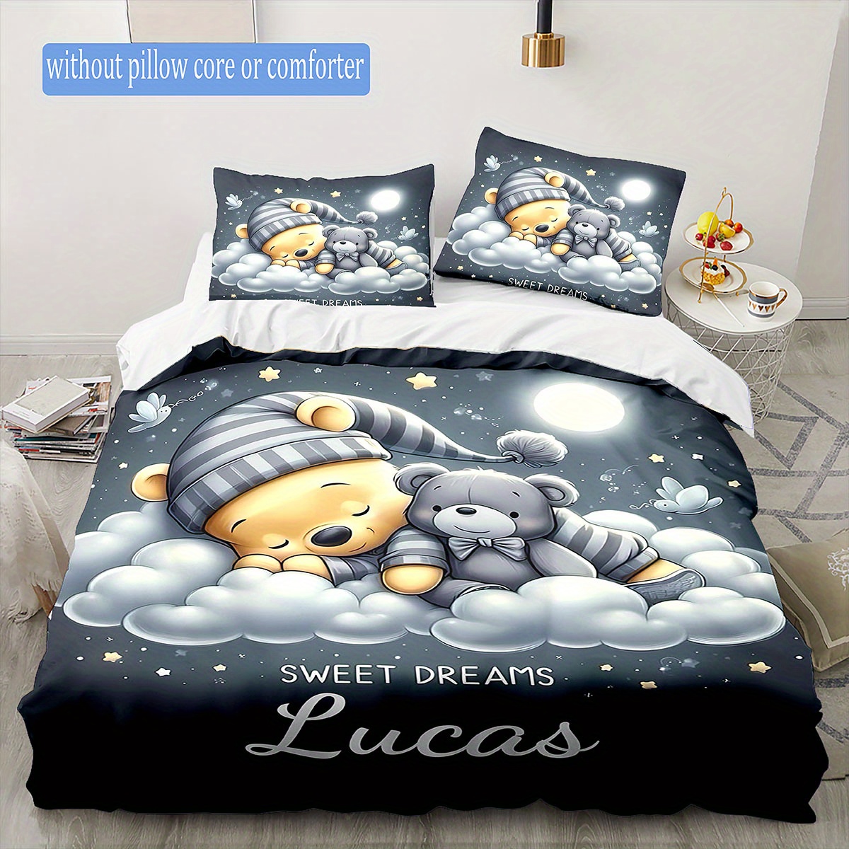 

3d Name Custom Christmas Gifts Bedding Sets Cover Cartoon Quilt Cover For Bedroom Decor Bedclothes (1 * Duvet 2 * Pillowcase, Without )