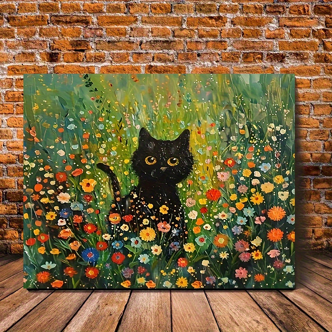 

Black Cat & Floral Canvas Art, 12x16" - Wall Decor For Home, Office, Cafe | Poster For Bedroom, Living Room, Bathroom, Room Decor