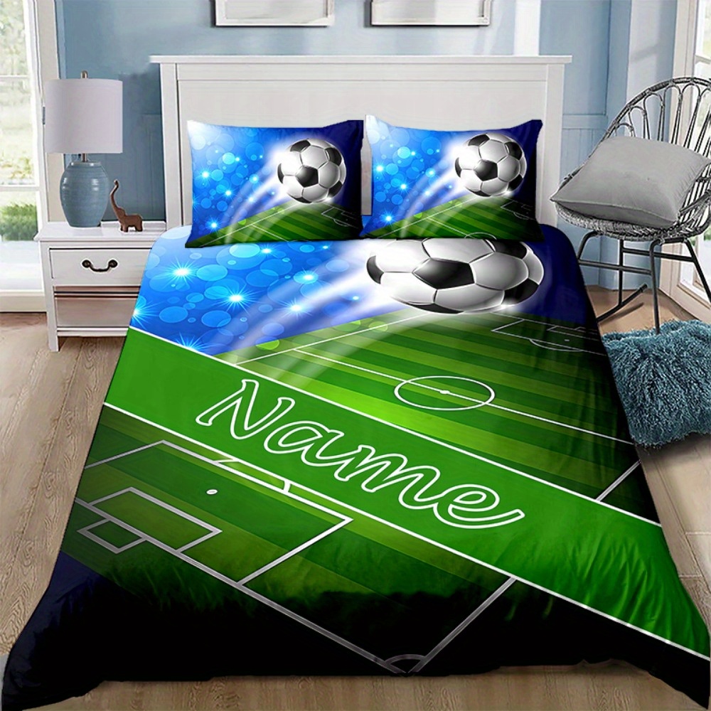 

de Literie Personnalisés 3D avec Imprimé Football, Housse de Couette Cartoon pour Décoration de Chambre, Cadeaux d'Halloween et de Noël (1 * housse de couette + 2 * taies d'oreiller, matelas)