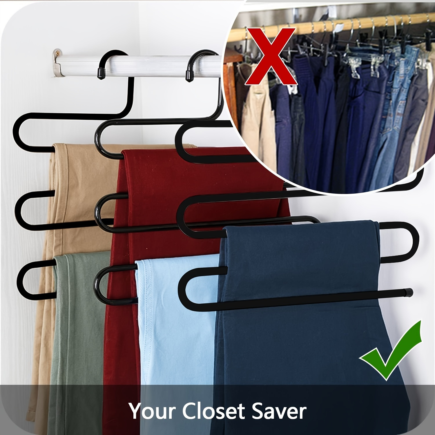 

3pcs Black Metal 5-layer Magic Hangers - Non-slip, & Rust-resistant For Closet Organization Of Pants, Jeans, Scarves & More - Space-saving Design For Wardrobes, Hangers For Clothes