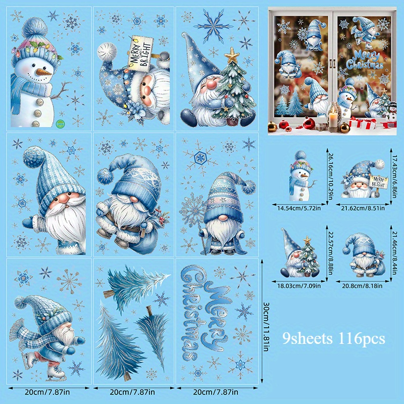 116pcs Of Winter Gnome Window Decorations, Featuring 9 Sheets With Snowmen, Red , And Christmas Tree Stickers, Perfect For Holiday Decor In Your Home Or Kitchen