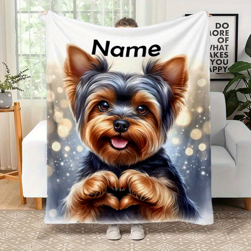 

Personalized Yorkshire Terrier Blanket With Custom Name - Soft, Warm Flannel Throw For Bed, Sofa, Office Chair | Tear-resistant, Machine Washable | Perfect Birthday Or Christmas Gift