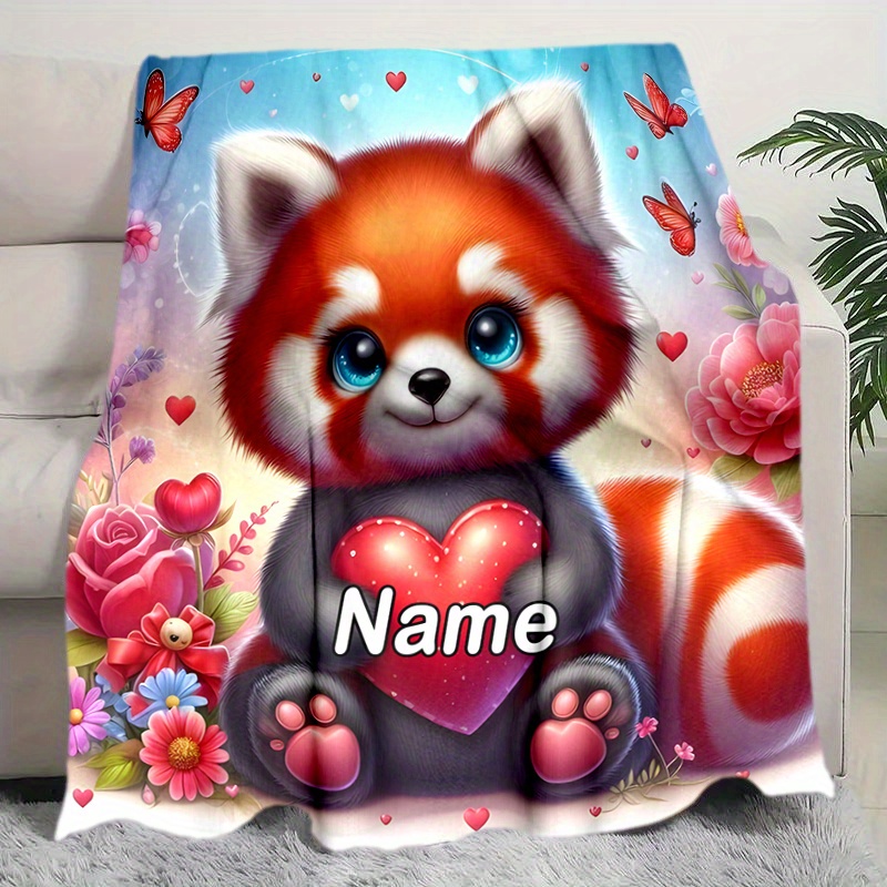 

Couverture en Panda Rouge Personnalisée avec Nom - Douce, Chaude & Confortable pour Canapé, Lit, Chaise de Bureau | Cadeau d'Anniversaire ou de Noël Idéal