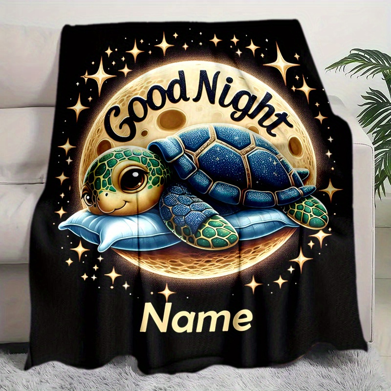 

Personalized 3d Turtle Blanket With Custom Name - Soft, Warm Flannel Throw For Bed, Sofa, Office Chair | Perfect Birthday Or Christmas Gift