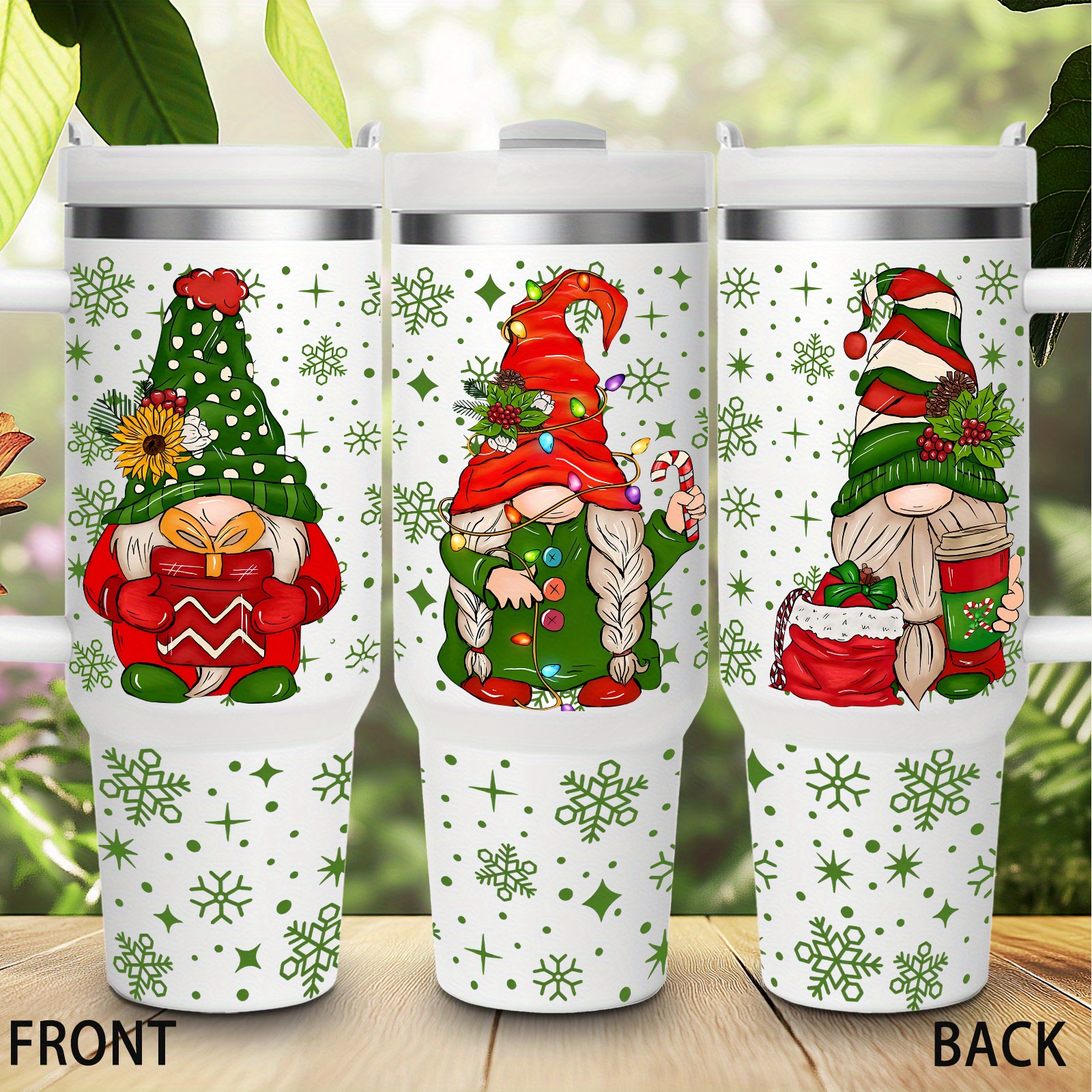 

1pc 40oz With Handle And Straw Lid, Christmas Gnomes, Double Wall Vacuum Reusable Stainless Steel Insulated Water Bottle Travel Mug Cup, Ideal Christmas Thanksgiving Gift For