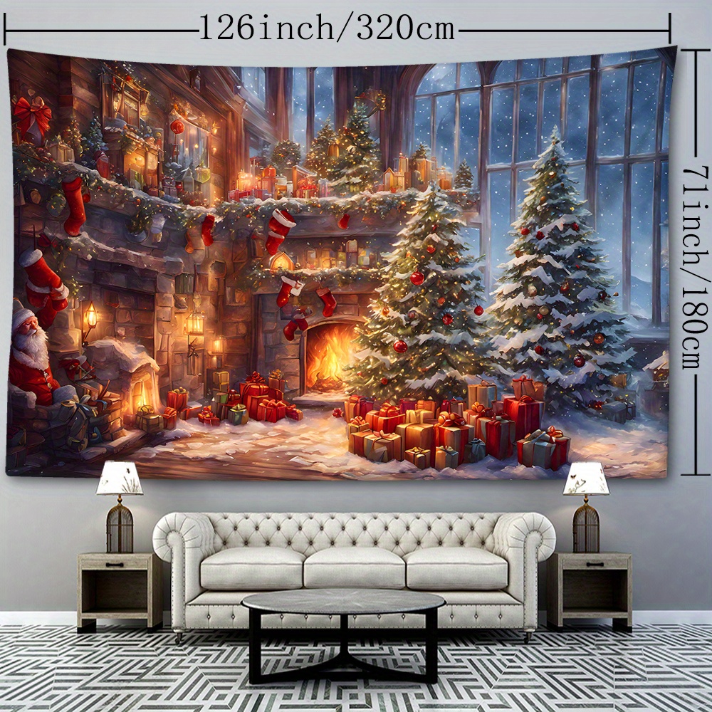christmas fireplace tapestry polyester tapestry wall hanging