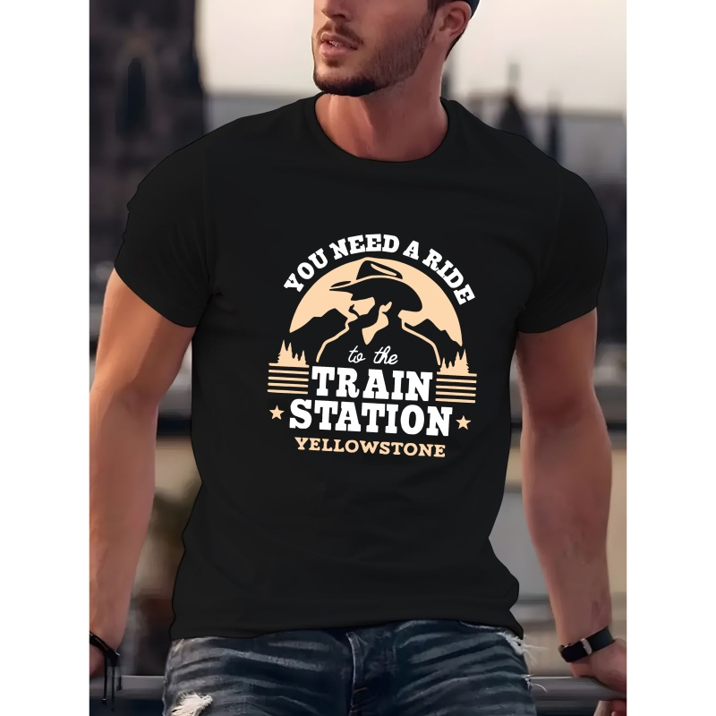 

Men's Summer T-shirt, "you Need To Station" Print, Short Sleeve, Round Neck, Casual, Polyester, Regular Fit, Breathable Fabric, 180gsm, Yellowstone Theme, Top For Teens And Adults