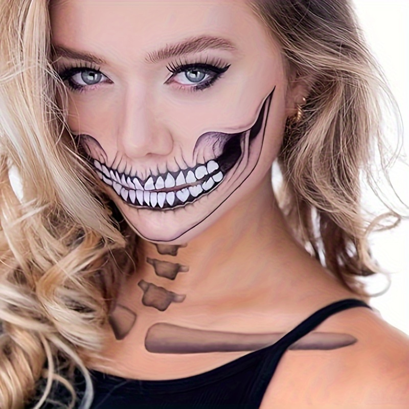 

Halloween Temporary Tattoos - 2-pack, Realistic Skeleton Makeup Stickers For Cosplay, Costume Party Accessory