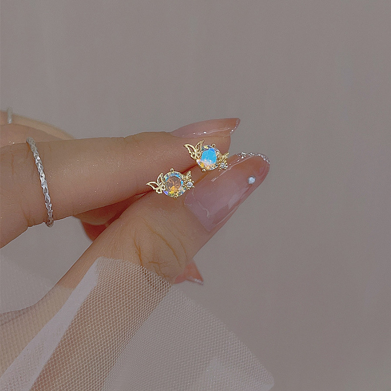 Cute Rhinestone Aurora Multicolor Stud Earrings Women's Luxurious Colorful Daily Versatile Trendy Ear Jewelry Gift