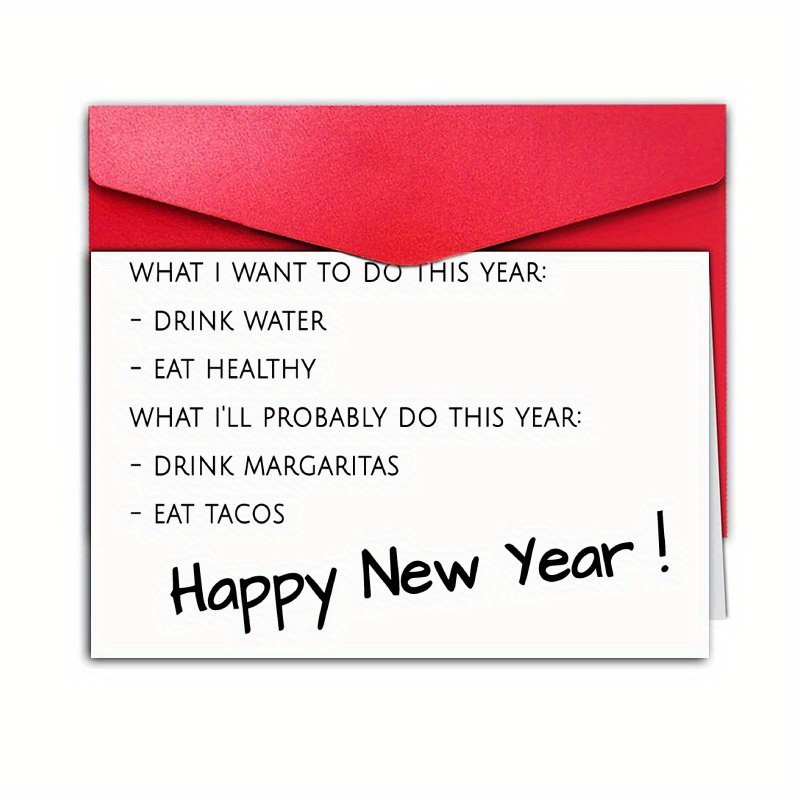 

1pc Humorous New Year's Greeting Card - High-quality Paper, Funny New Year Wishes, Ideal For Family & Friends, 14+ Age Group, 2025 Seasonal Invitations And Greetings