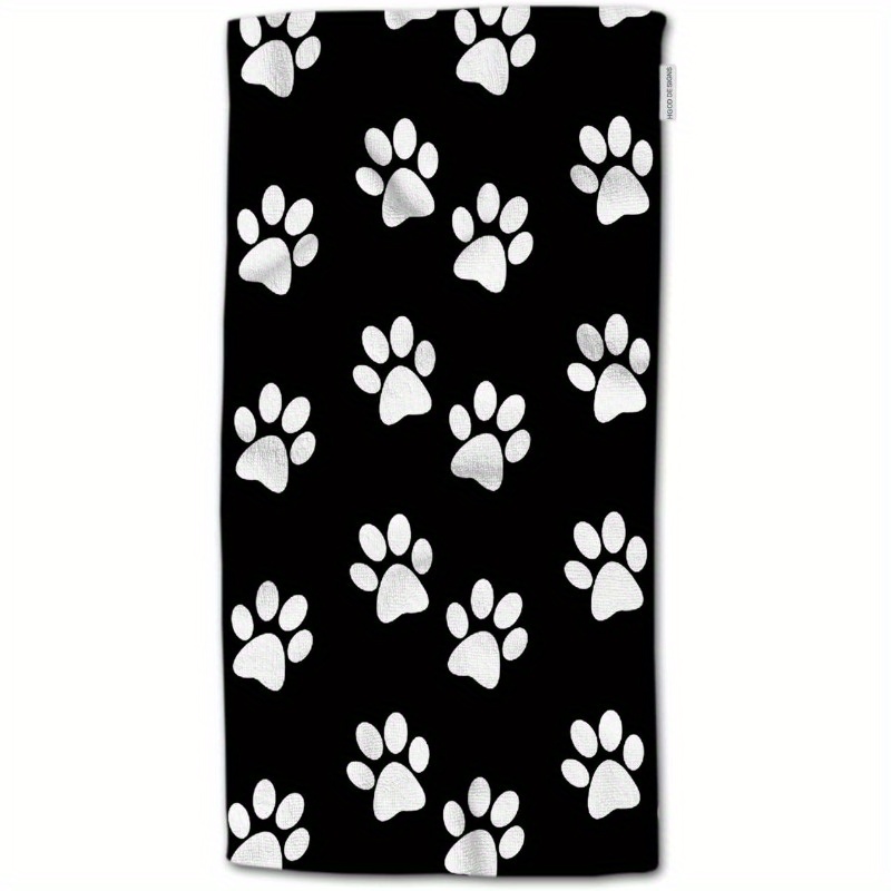 

Dog Paw Print Hand Towel - Black & White, Kitchen, Bathroom, Decor, Machine Washable, 18x26 Inches, 1pc Set, Decorative Towel