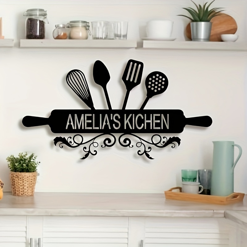 

Customizable Metal Kitchen Sign - Rustic Farmhouse , Reusable & Removable Family Name Decor For Home, No Power Needed