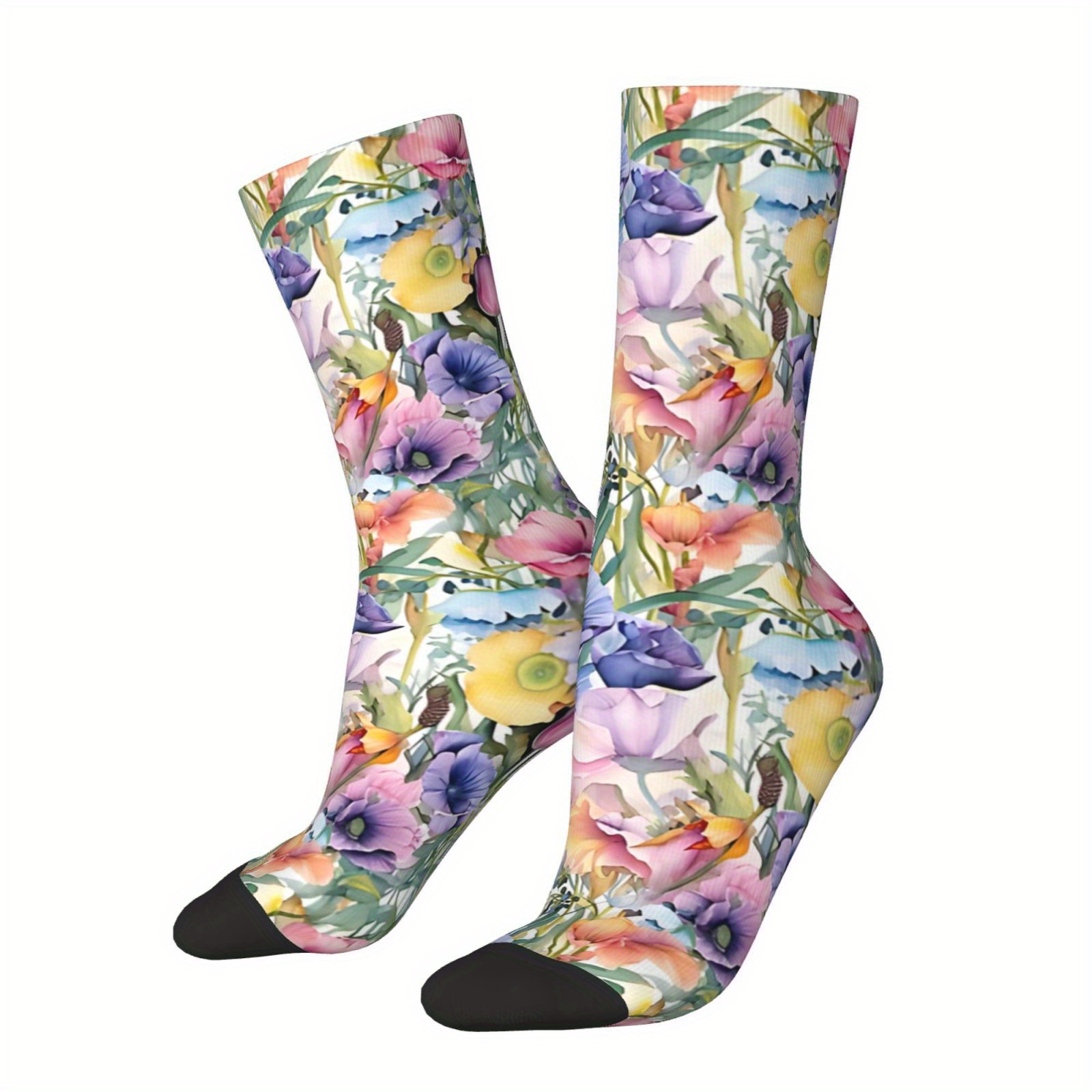 

1 Pair Blooming Splendor Men's Socks Vintage Hip Hop Novelty Casual Crew Crazy Sock Gift Printed