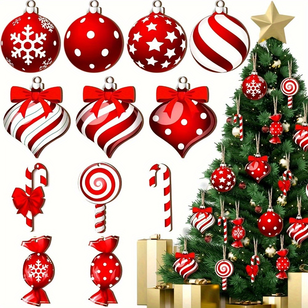 

36pcs Christmas Ornament Set - Wooden Lollipop & Sphere Designs, No Power Needed - Decor