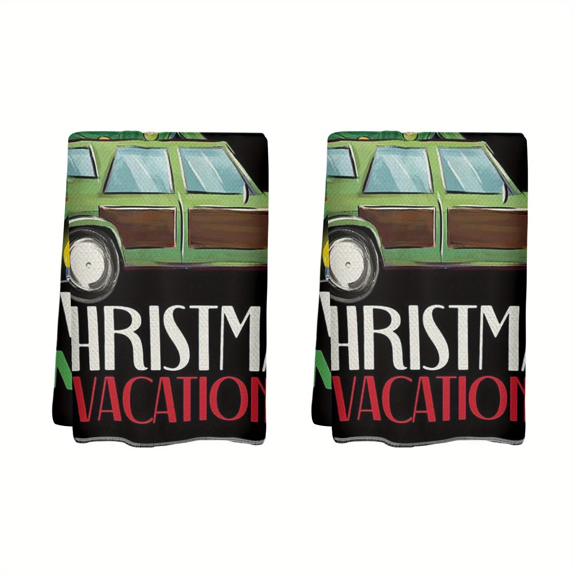 

2pcs 's Christmas Vacation Kitchen Towels - 18x26" Absorbent Dish Cloths, Lightweight Polyester, Hand Wash Only - Home & Hotel Cleaning, Modern Cartoon Design