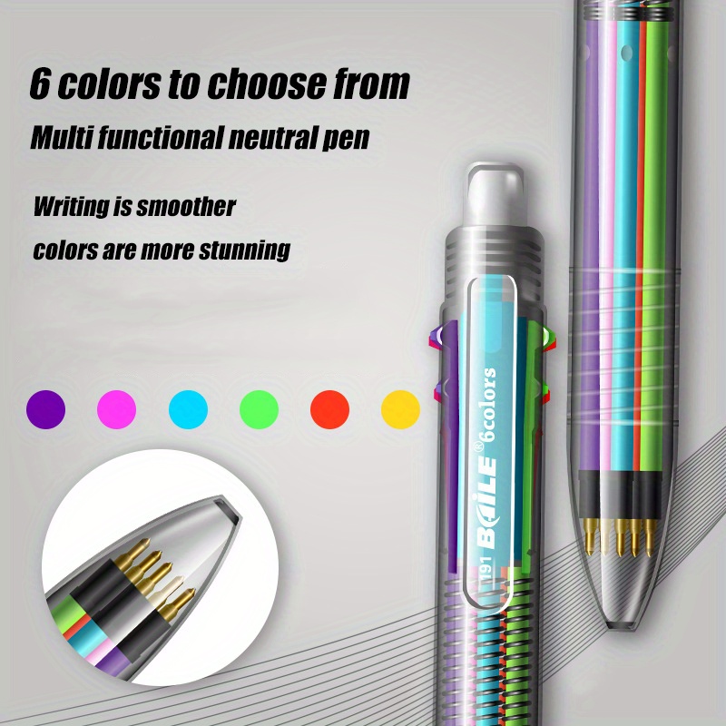 

Stylo à Bille Multicolore Créatif 6-en-1, Stylos à Pression Multifonction Personnalisés, Six Couleurs, Fournitures Scolaires et de Bureau