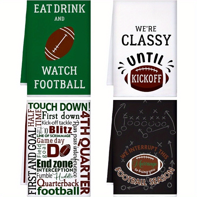 

4pcs Set Christmas & Football Themed Kitchen Towels - , Absorbent Polyester Dish Cloths For Cooking, Baking, And Housewarming Gifts, Dish Towels For Kitchen, Christmas Decor