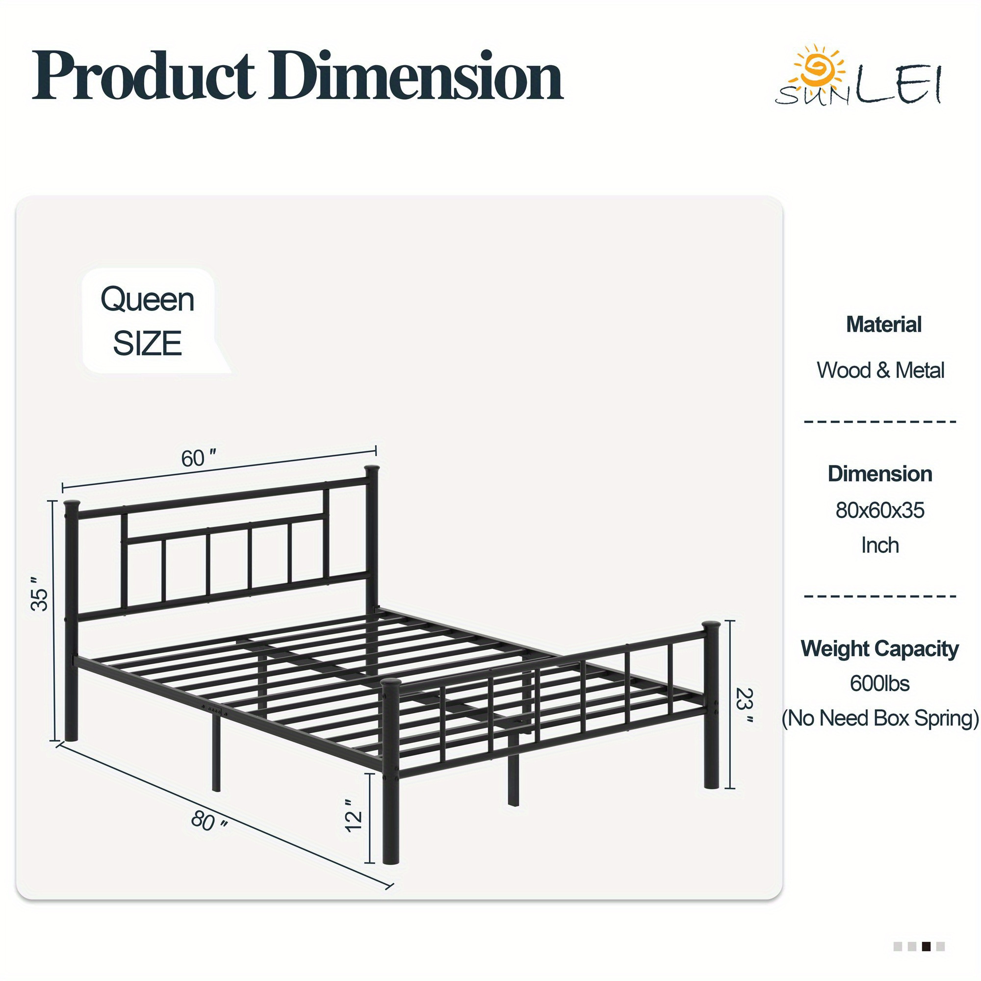 TEMU Queen Size Metal Platform Bed Frame/ Victorian Headboard And Footboard/ Steel Slats Mattress Foundation For Storage/ Spring Needed/ / Suitable
