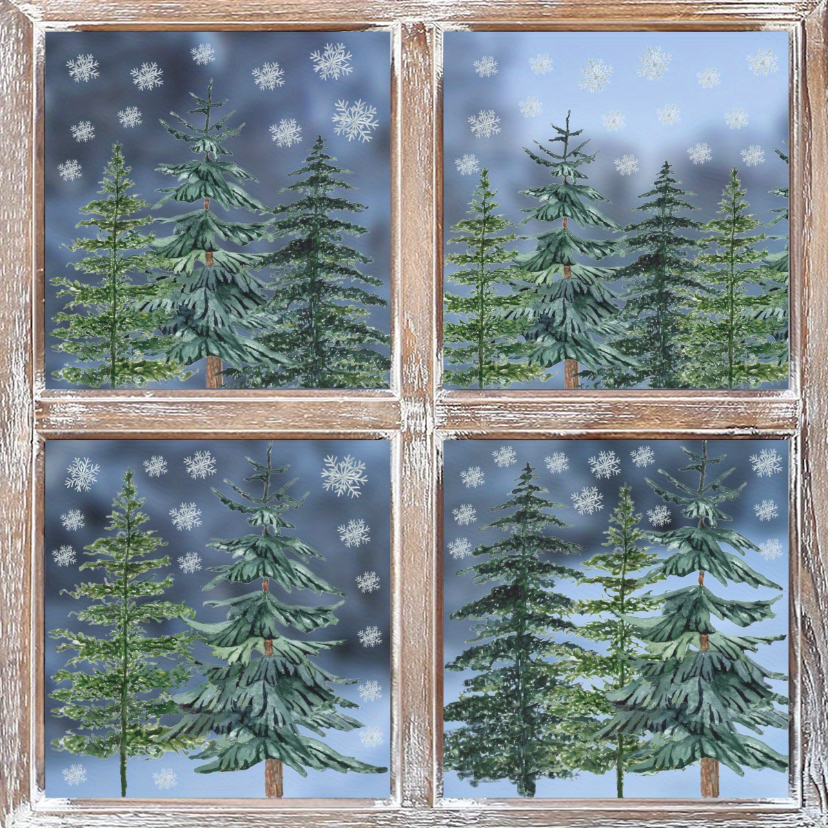 

Sm:)e 4 Sheets Christmas Window Cling Sticker, Trees Snow For Home Party Window Glass Display Decoration