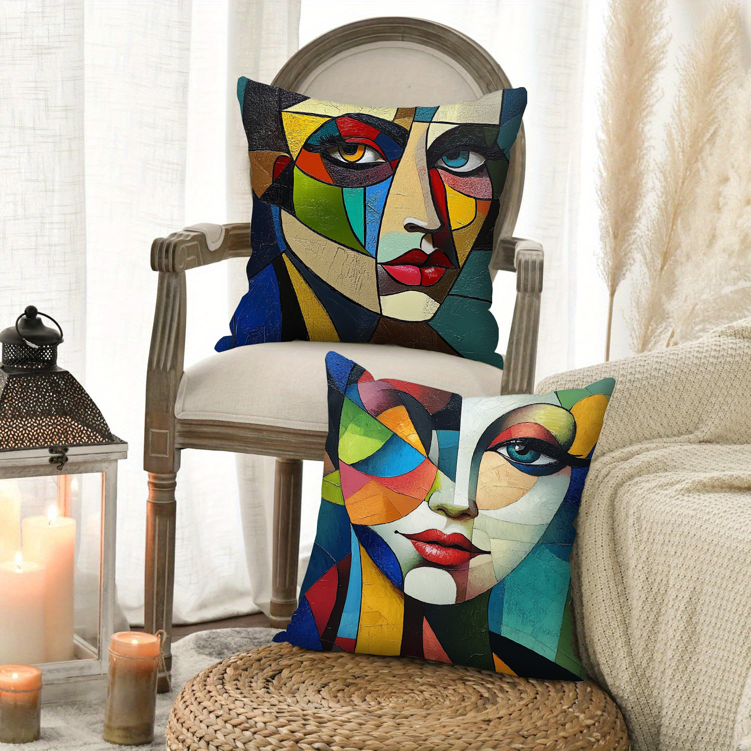 4pcs geometric abstract   throw pillow covers double sided printed polyester cushion covers with zipper closure vibrant yellow blue red contemporary art for living room bedroom sofa decor no insert included pillow covers for living room bedroom accessories   accents   fabric artistic prints hand wash only accent pillows gift   Product details 1