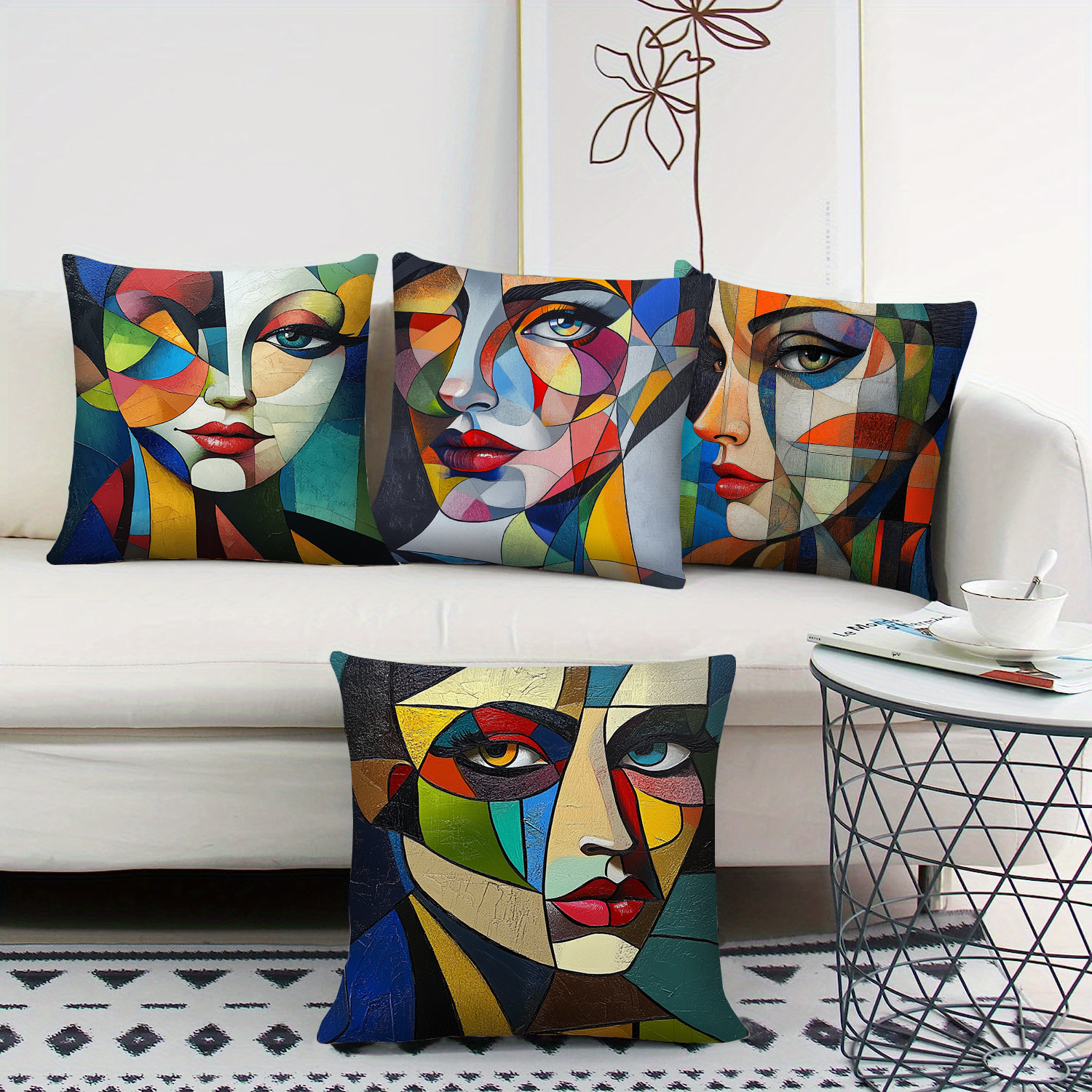 4pcs geometric abstract   throw pillow covers double sided printed polyester cushion covers with zipper closure vibrant yellow blue red contemporary art for living room bedroom sofa decor no insert included pillow covers for living room bedroom accessories   accents   fabric artistic prints hand wash only accent pillows gift   Product details 4