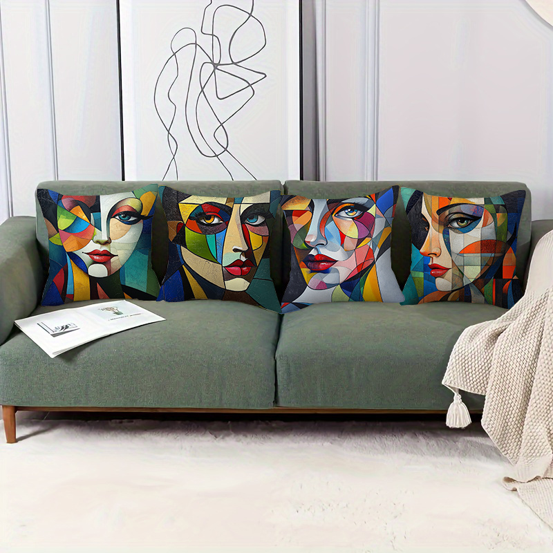 4pcs geometric abstract   throw pillow covers double sided printed polyester cushion covers with zipper closure vibrant yellow blue red contemporary art for living room bedroom sofa decor no insert included pillow covers for living room bedroom accessories   accents   fabric artistic prints hand wash only accent pillows gift   Product details 2
