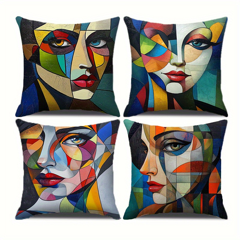 4pcs geometric abstract   throw pillow covers double sided printed polyester cushion covers with zipper closure vibrant yellow blue red contemporary art for living room bedroom sofa decor no insert included pillow covers for living room bedroom accessories   accents   fabric artistic prints hand wash only accent pillows gift   Product details 7