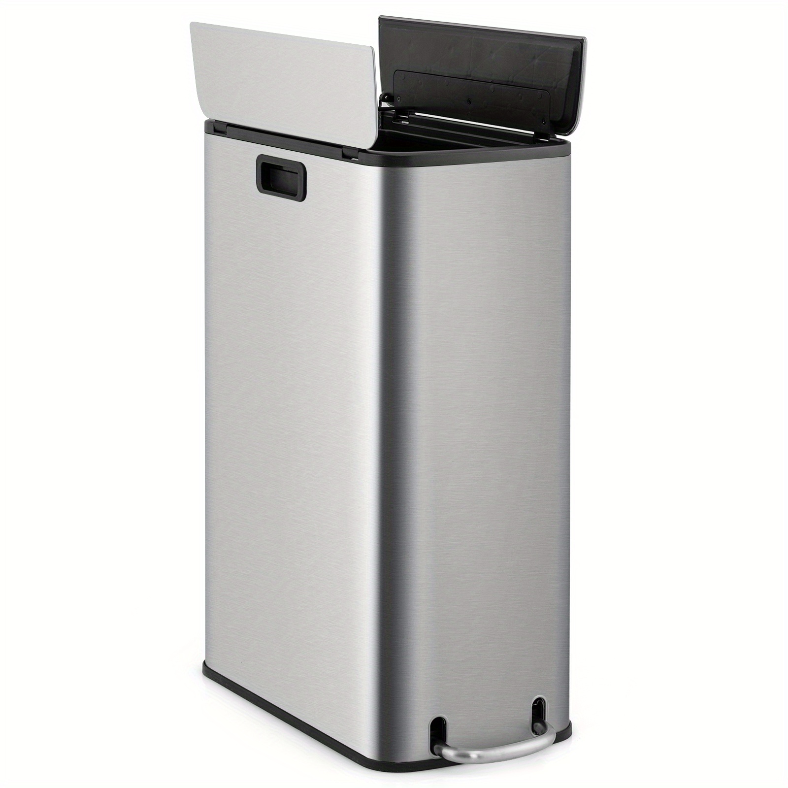 50l Waste , Automatic Waste With Open Lid, Soft Close Function & Removable Legs, Raised Waste Bin Silver