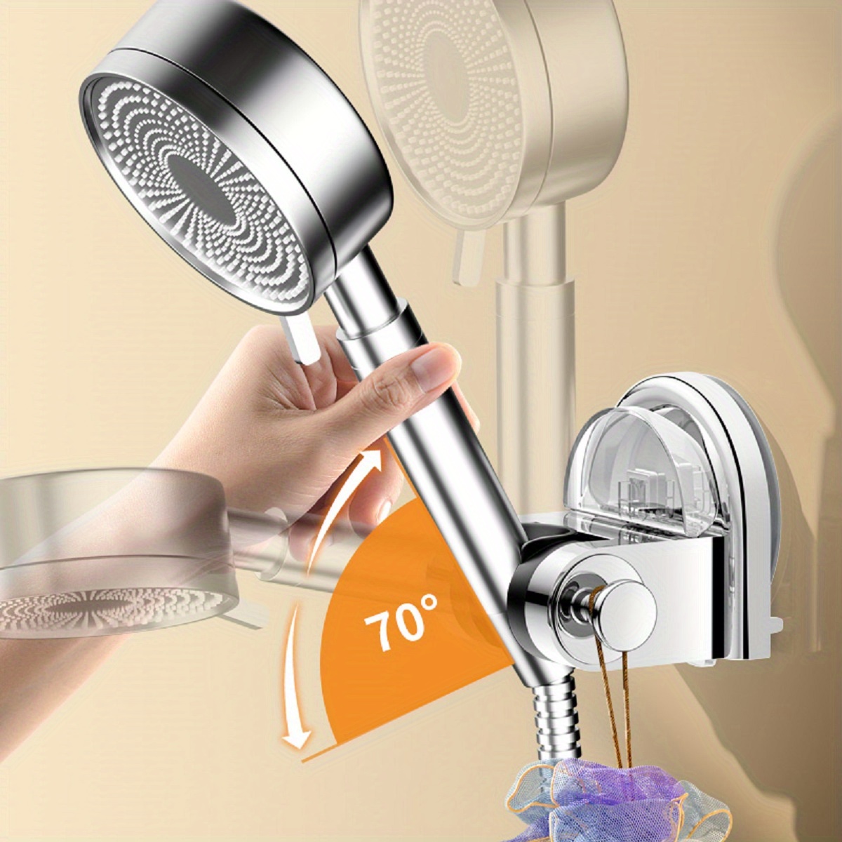 

Easy-install No-drill Shower Head Holder With Suction Cup - Adjustable, Removable Bathroom Mount For Handheld Showers