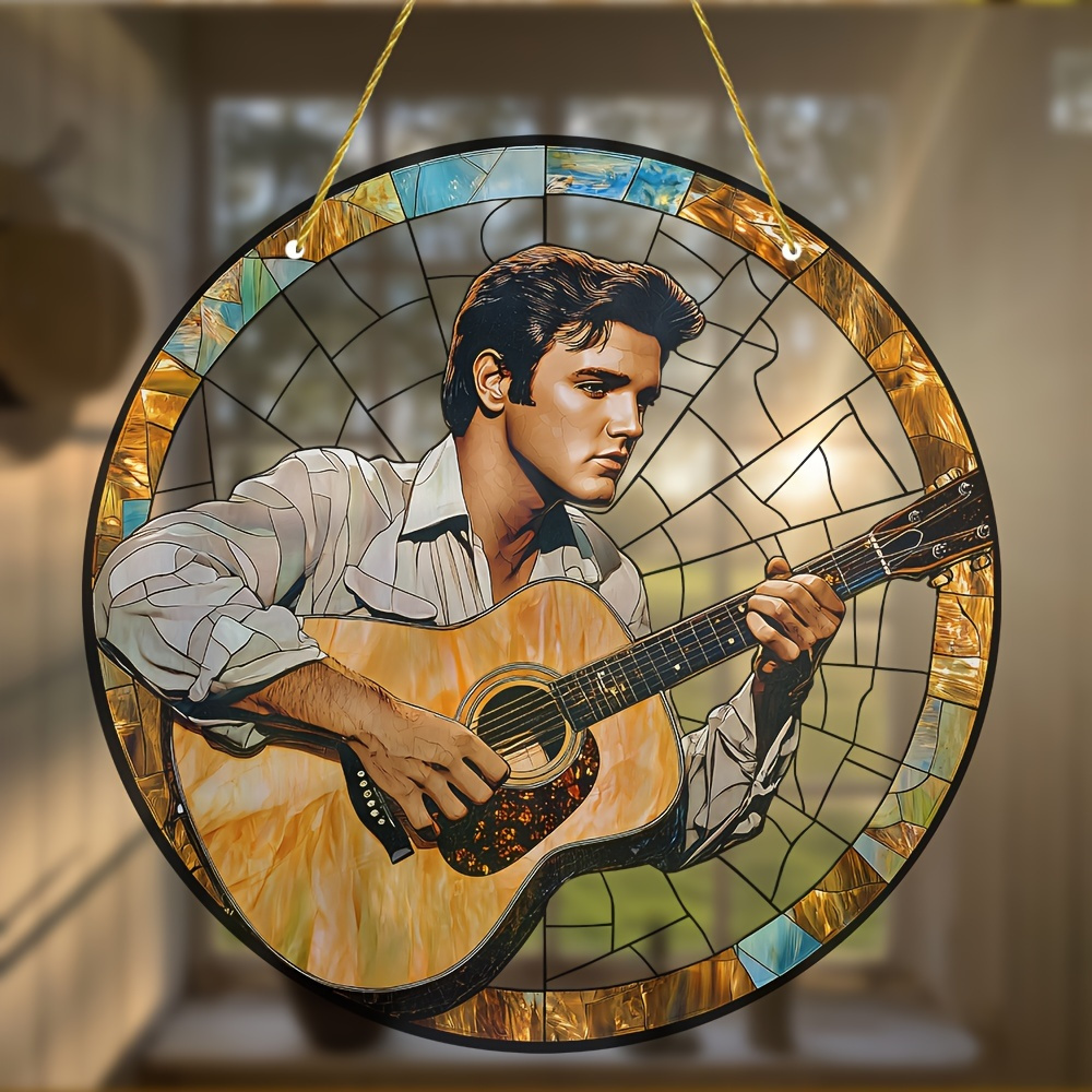 

Rock Guitarist 8"x8" Stained Glass Sun , Music Themed Wall Decor For Windows, Porch, Garden, Ideal Gift For Music Lovers, Birthday