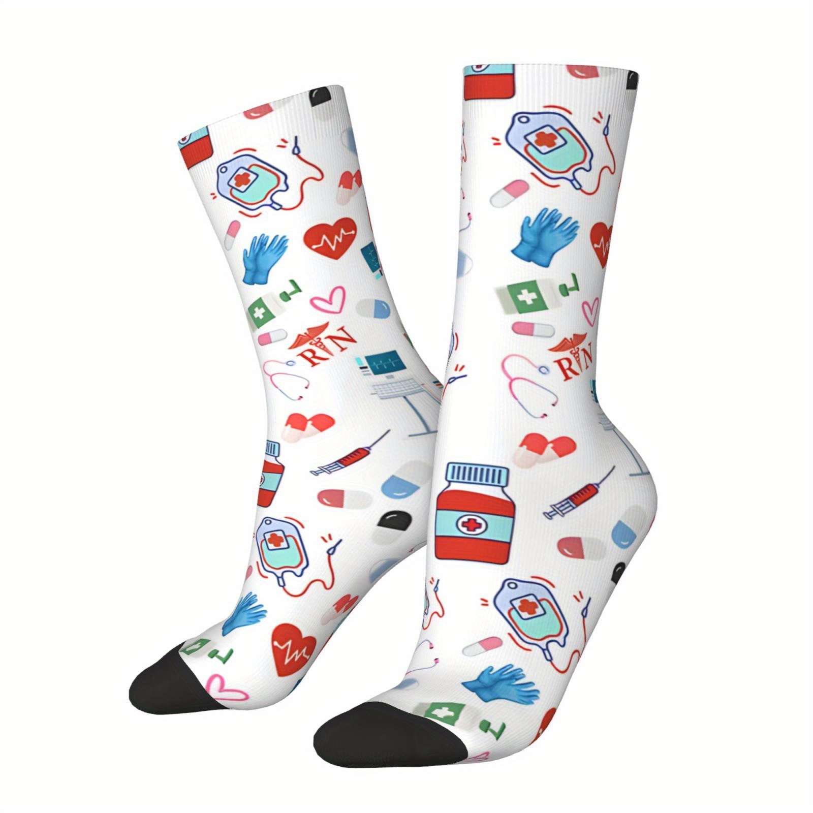 

1 Pair Funny Crazy Nurse_1 Sock For Men Hip Hop Happy Seamless Pattern Printed Boys Crew Sock Novelty Gift