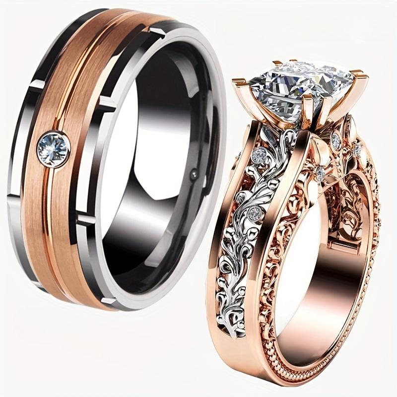 

2pcs Stainless Steel Set, Ideal For Weddings And Engagements, Elegant Luxurious Style Finger Jewelry