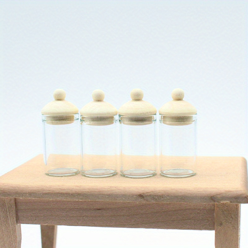 Set Of 4 Miniature Glass Bottles In 1/12 Scale - Ideal For Decorating Miniature Kitchen Or Living Room Scenes - A Wonderful Gift Option