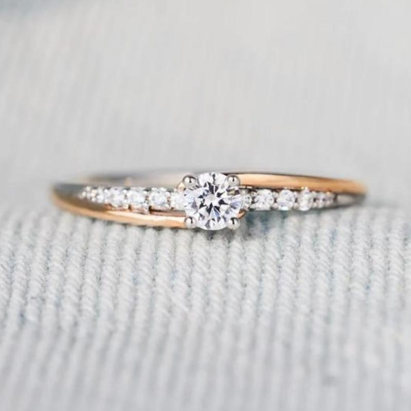 Image of 1pc Women's Engagement Ring Classic Elegant Synthetic Zirconia Double-tone Ring Bride Engagement Wedding Jewelry Women' Wear Valentine's Day Gift
