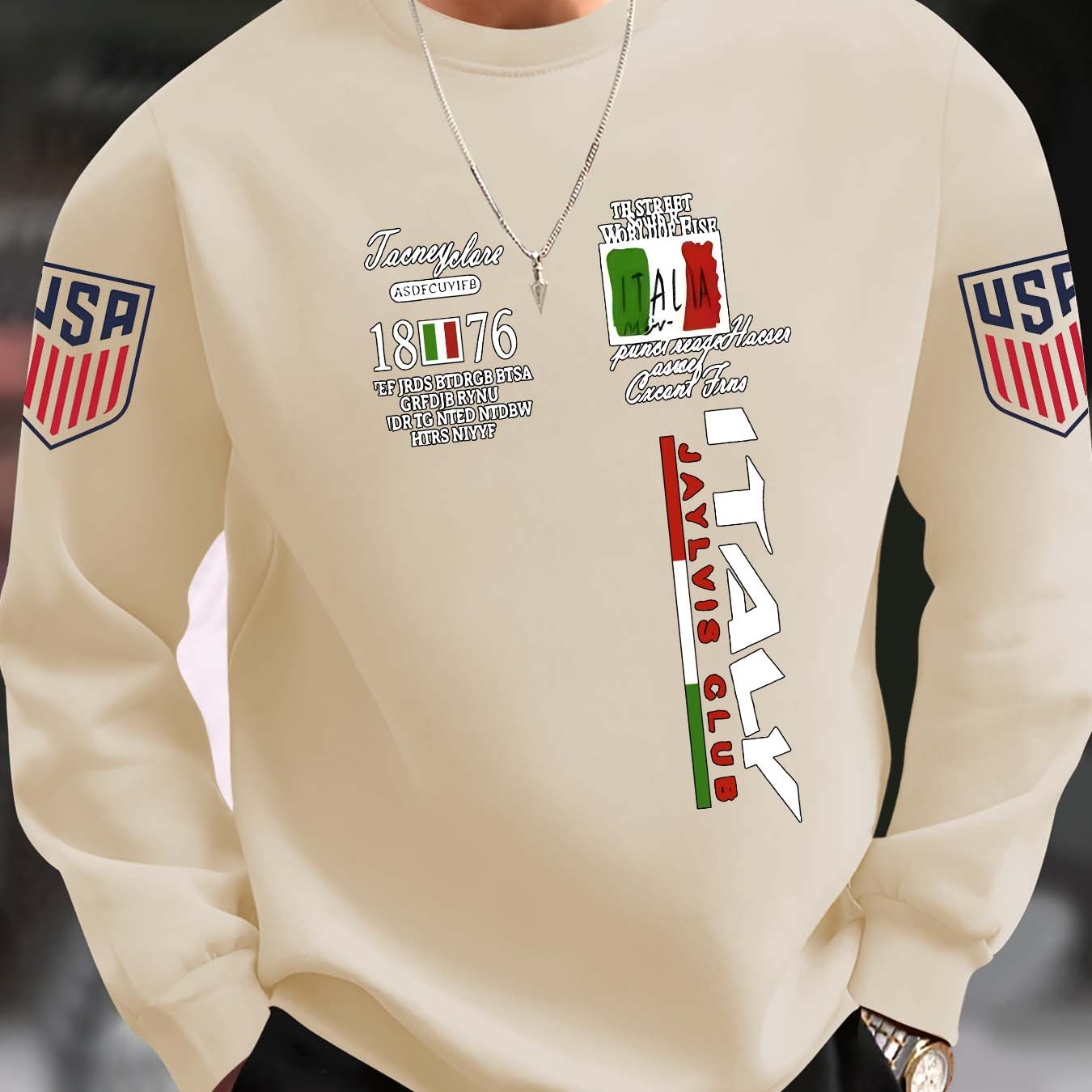 

Italia Print Men's Casual Crew Neck Sweatshirt – Long Sleeve Pullover For Trendy Outfits