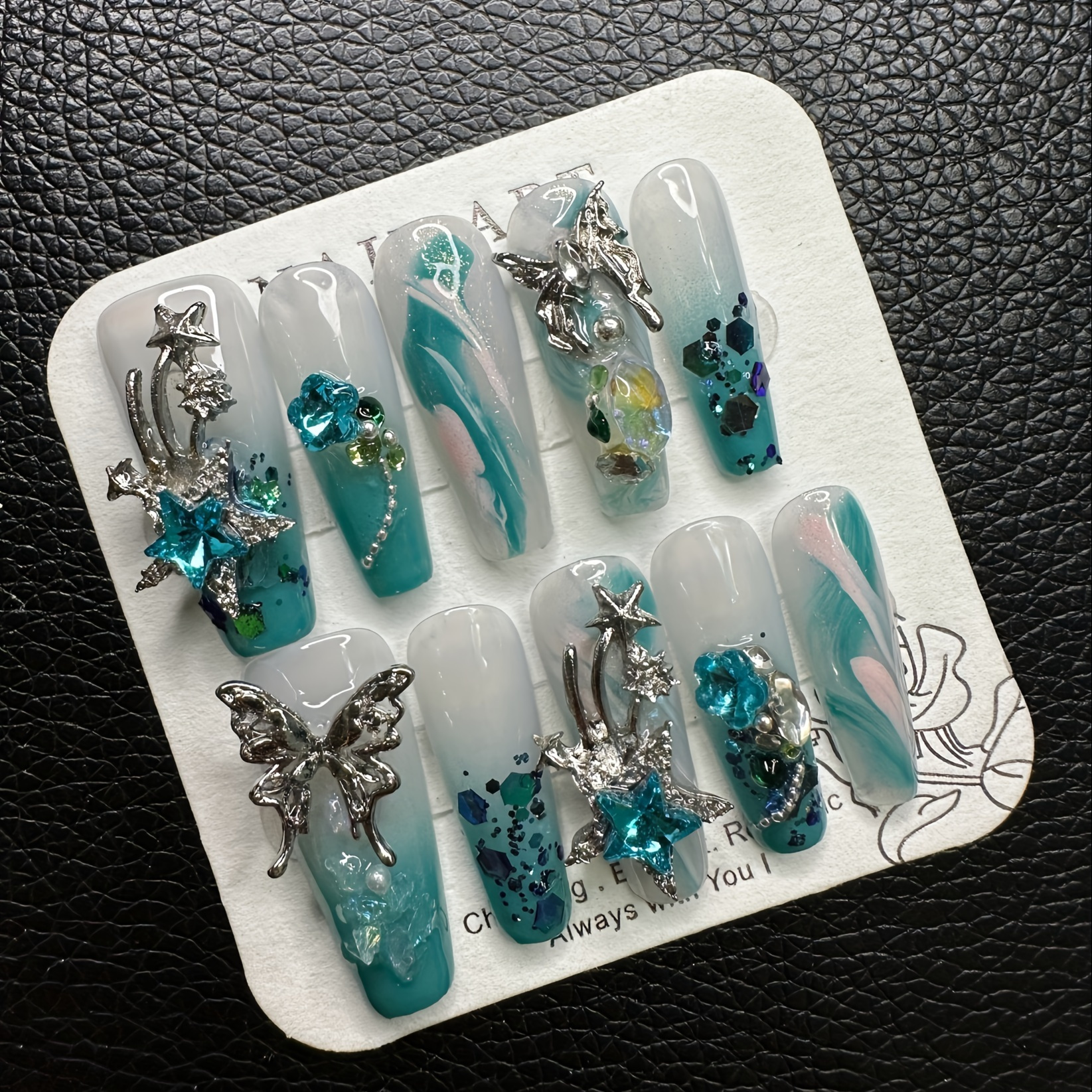 

Pure Handmade, Butterfly, Diamond, , , Long Coffin Press-on Nails, , Butterfly Style, Nail Art, Cosmetic Easy Reusable, Nail Care, Beauty, Gift Nails