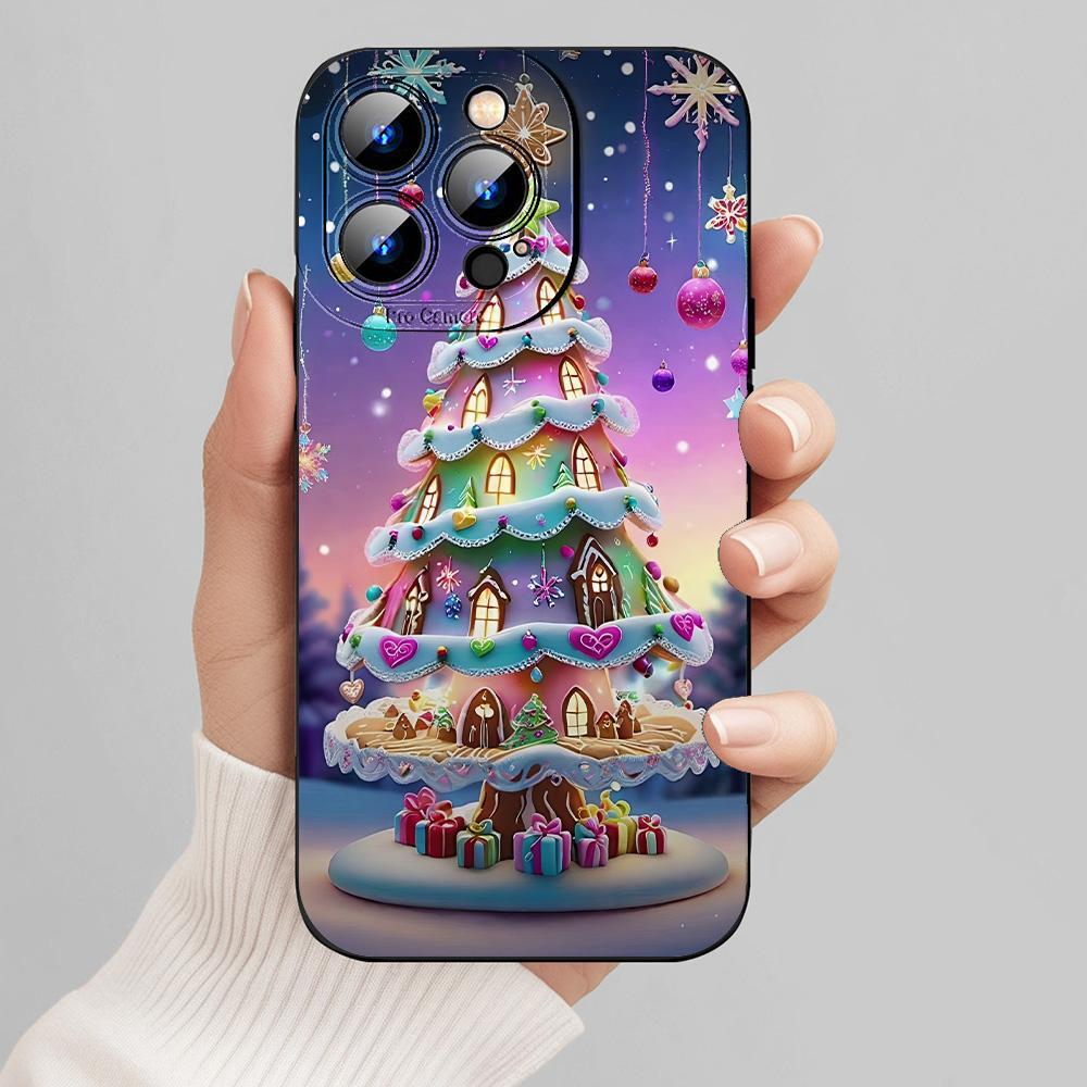 

Christmas Black Case Cute Simple Thickened Anti-fall Simple Decorative Mobile Phone Protective Cover, Mobile Phone Accessories For Iphone11/12/13/14/15/16/ Pro Max Pro Case Gift