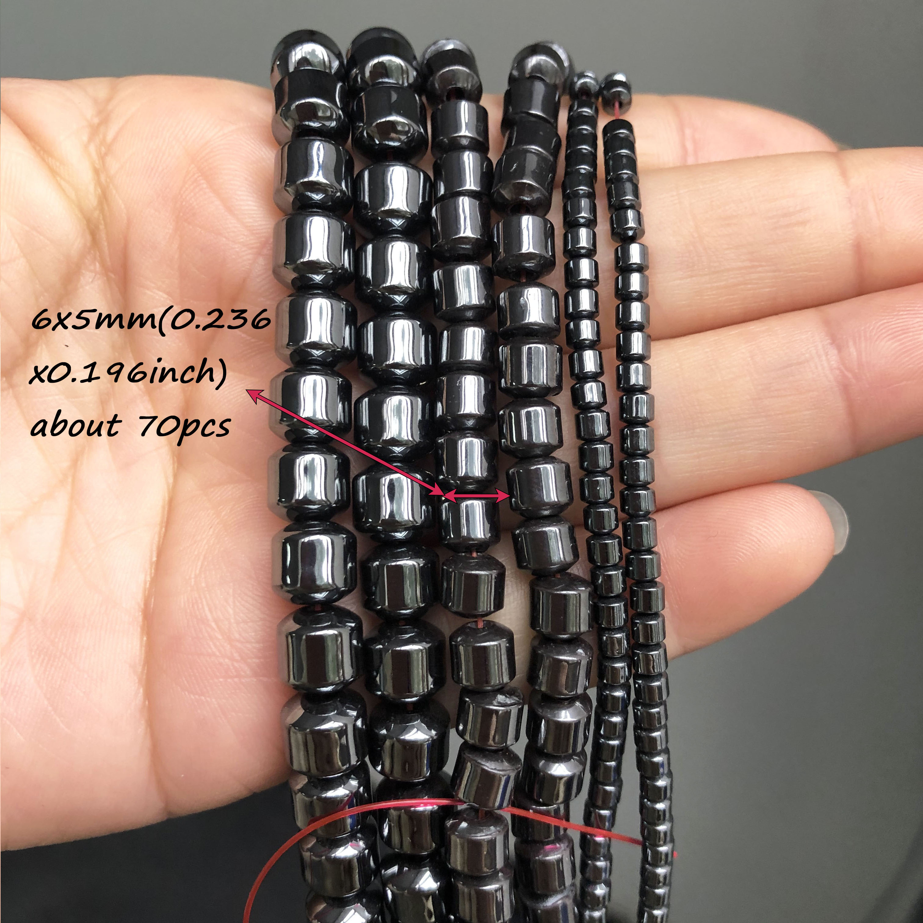 TEMU Perline Spaziatrici in Ematite Naturale, Colonne Cilindriche per Creazione Gioielli Fai da Te, Braccialetto 15'' 3*3mm/6*5mm/8*7mm
